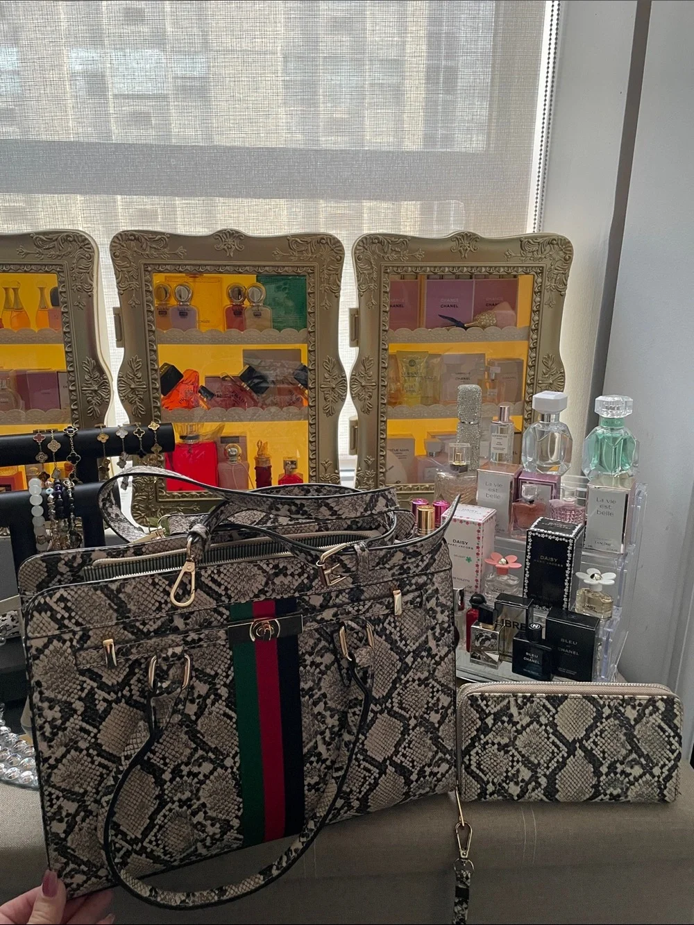 ✨Snakeskin large satchel bag w/ matching wallet ✨NWOT